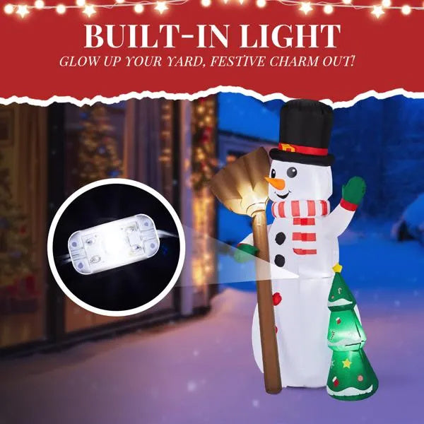 a snowman with a light bulb and a snowman