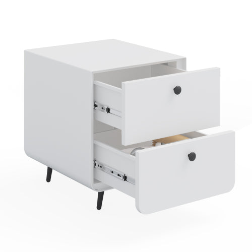 Modern Night Stand Storage Cabinet For Living Room Bedroom, Steel Cabinet With 2 Drawers,Bedside Furniture, Circular Handle