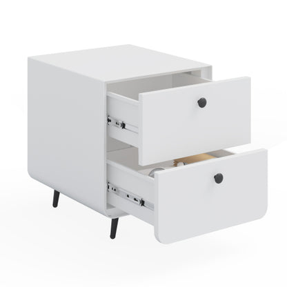 Modern Night Stand Storage Cabinet For Living Room Bedroom, Steel Cabinet With 2 Drawers,Bedside Furniture, Circular Handle