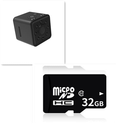 a black cube with a camera and a memory card