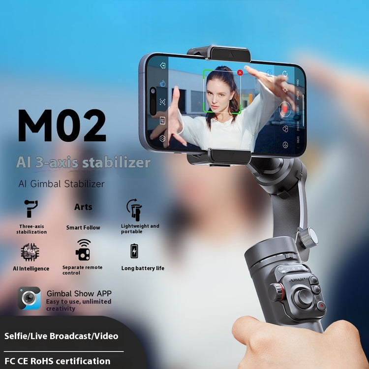 a hand holding a phone and a gimbal