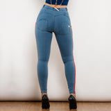 Shascullfites Melody Side Striped Middle Waist Skinny Jeans Bum Lift Leggings Woman Sexy Push Up Jeans Denim Pencil Pants