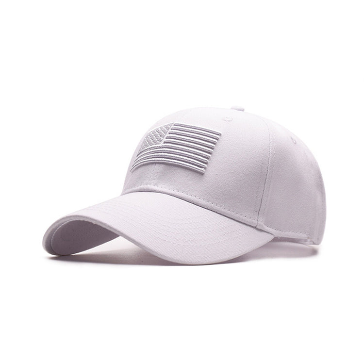 a white hat with a flag on it