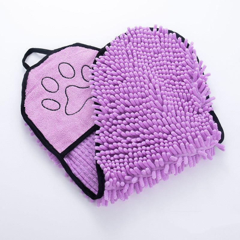 a purple mitt and glove