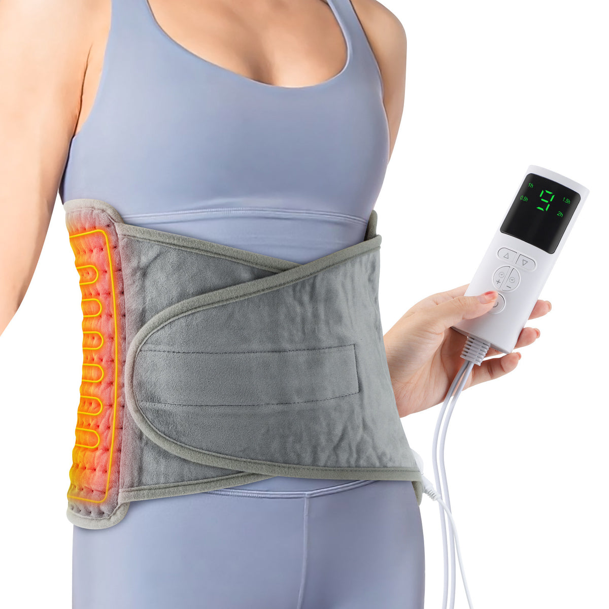 a person wearing a grey tank top and a grey belt