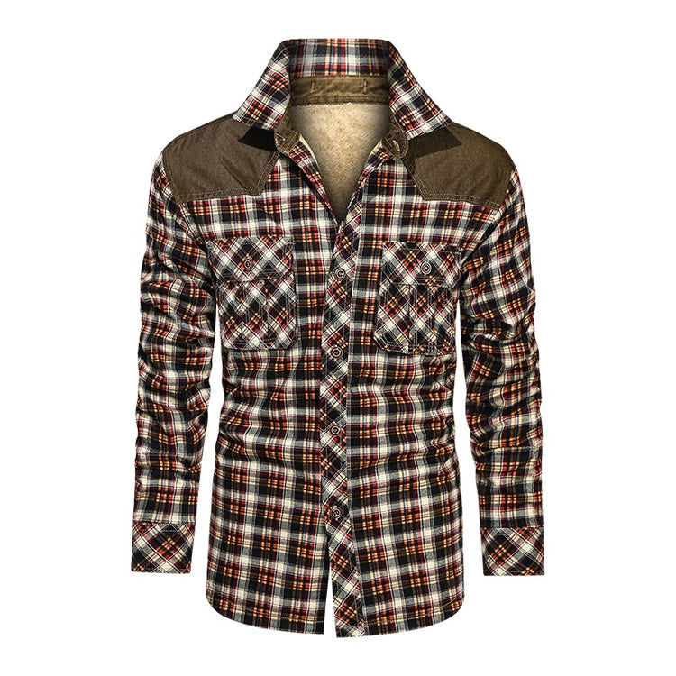 a long sleeved plaid shirt