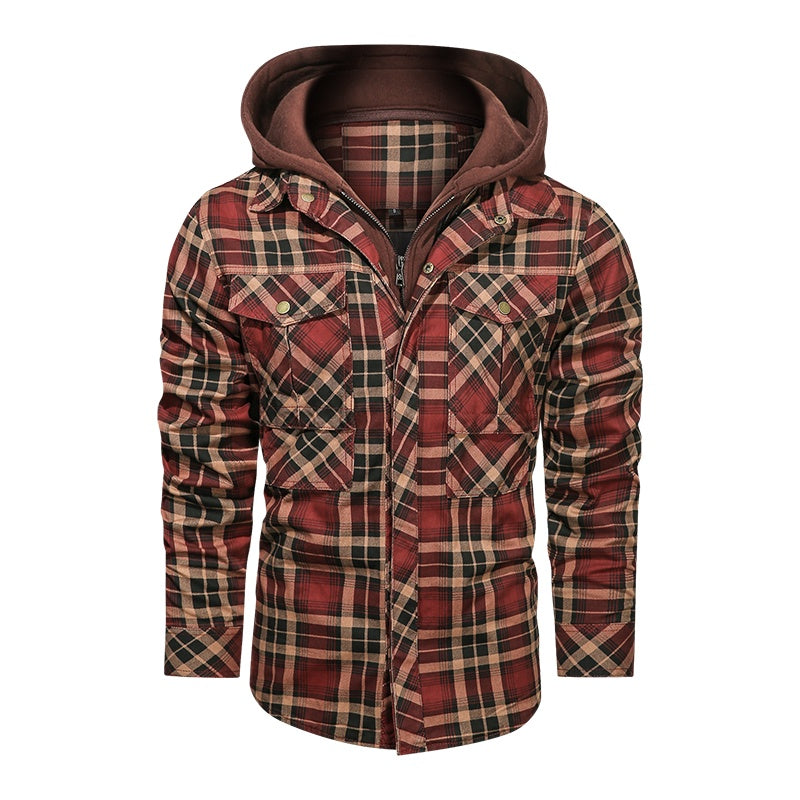 a red and black plaid jacket