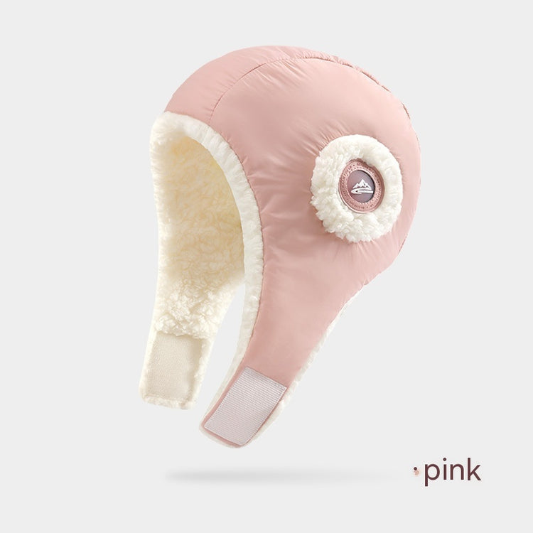 a pink hat with a white fur