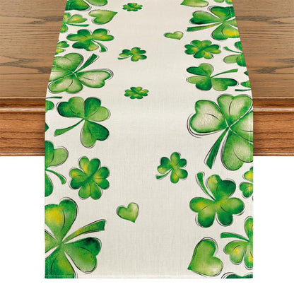 St Patrick Table Runner Lucky Four-Leaf Clover Printed Tablecloth