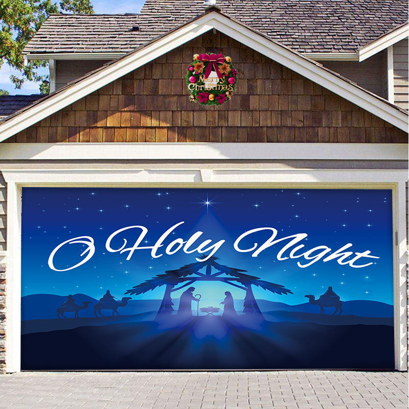 a garage door with a nativity scene