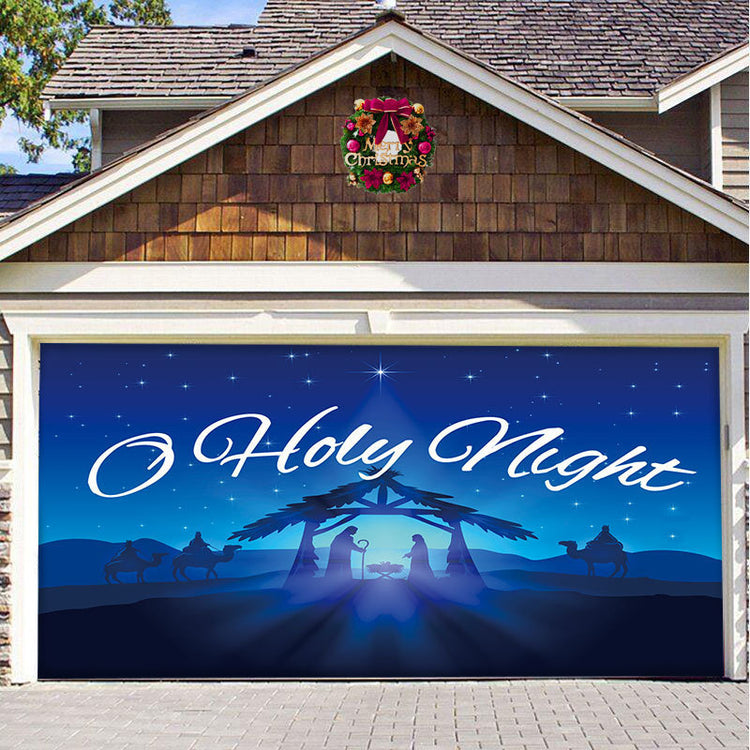 a garage door with a nativity scene