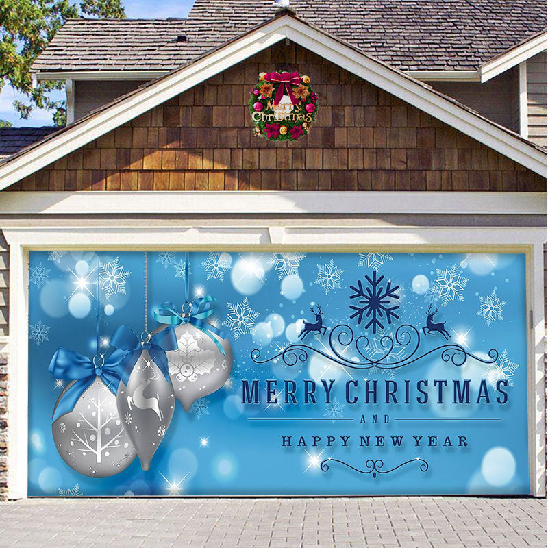 a garage door with a christmas decoration