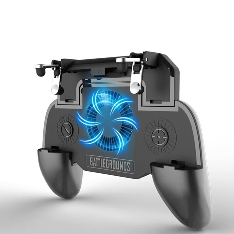 a black gaming controller with a blue light