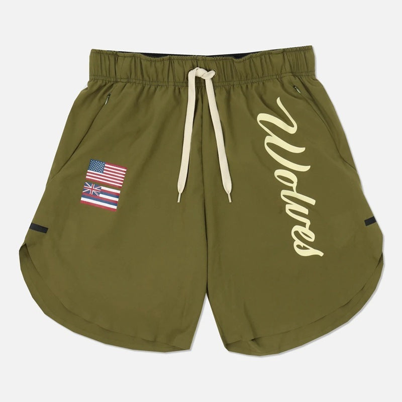 a pair of green shorts with a logo on it
