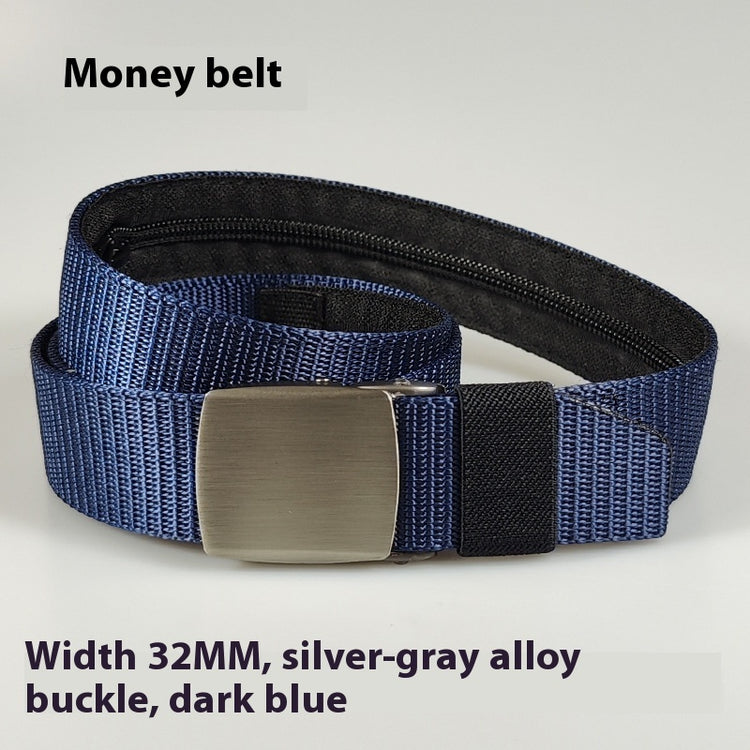 a blue belt with a silver buckle