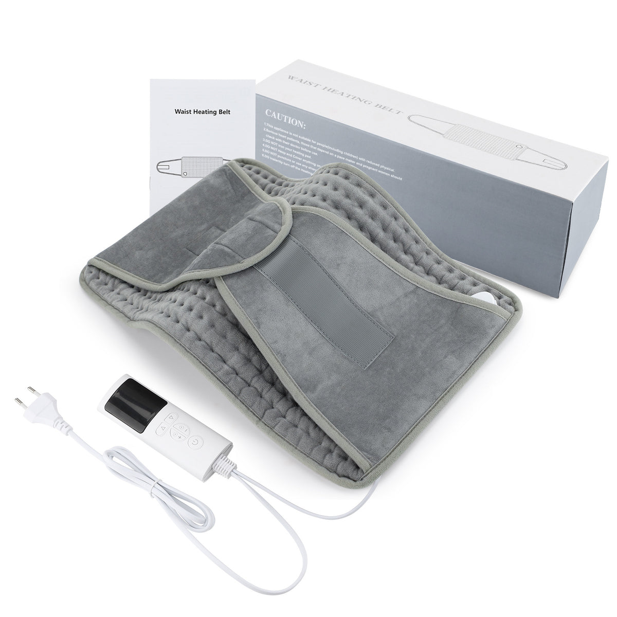 a grey heating pad with a box and wires