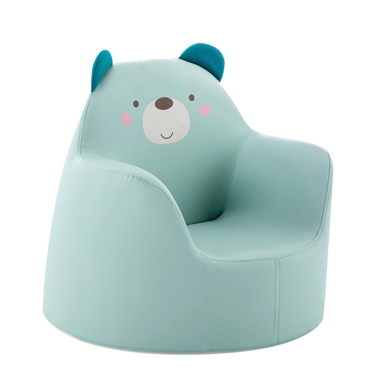 a blue chair with a bear face