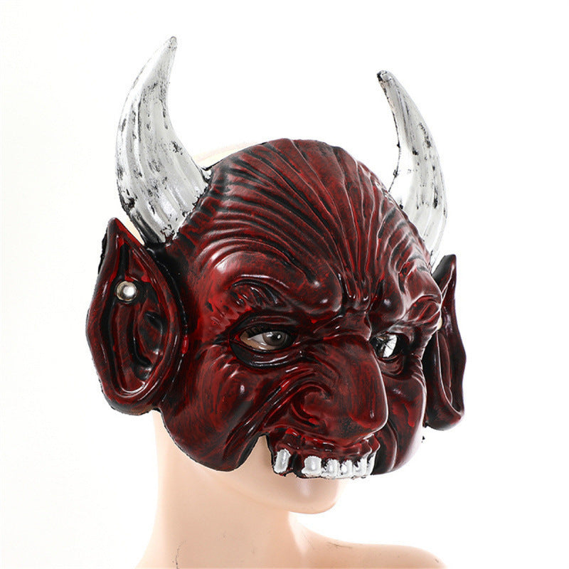 a red and white mask