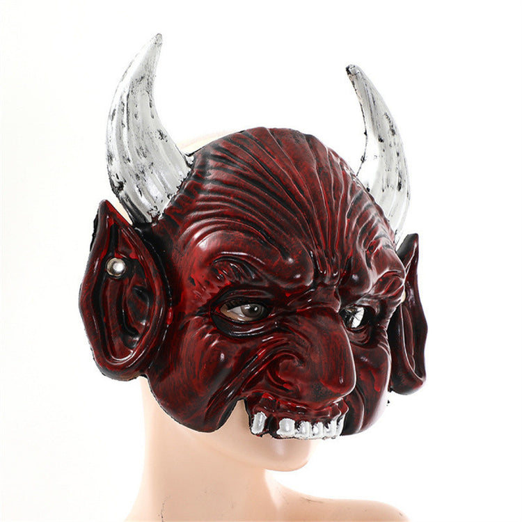 a red and white mask