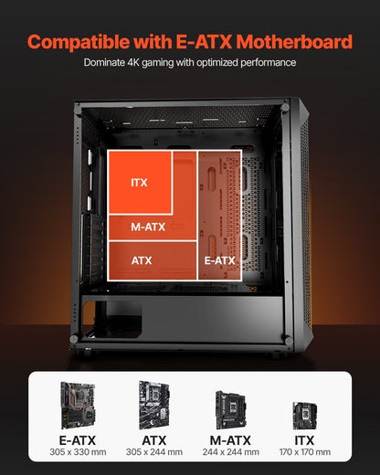 PC Case Full-Tower Gaming Computer Case With 3 PWM Fans For E-ATX Motherboard