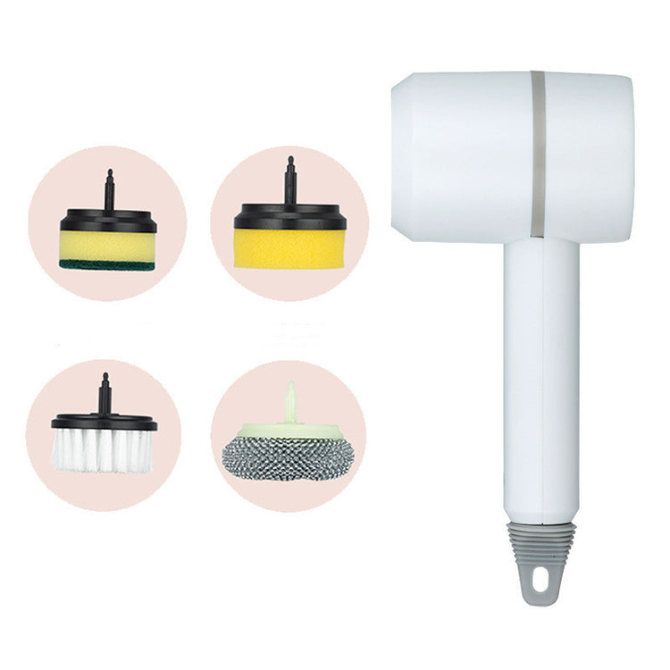 a white plastic hammer with a round brush and a round brush