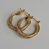 Gold-Tone Twisted Hoop Earrings with Zircon Accents