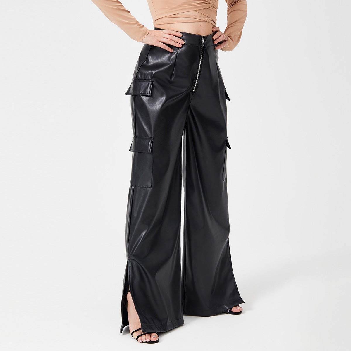 a woman wearing black pants