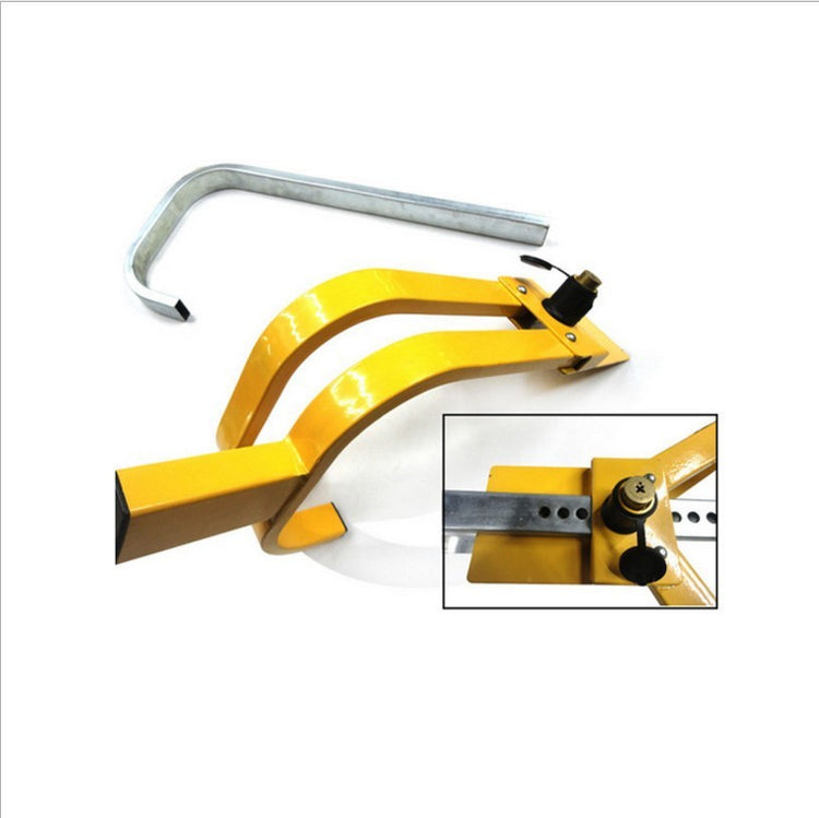 a yellow metal object with a curved bar