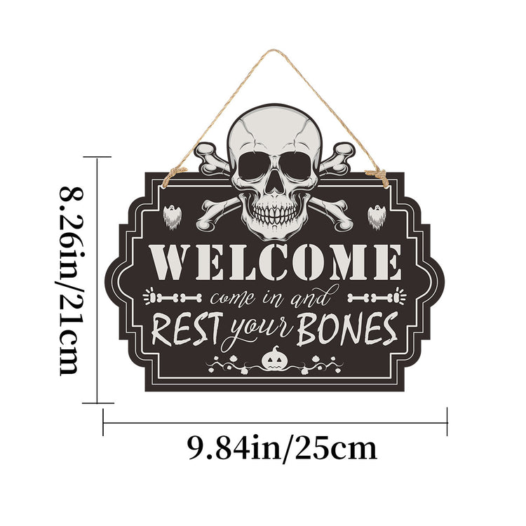 a sign with a skull and bones drawing