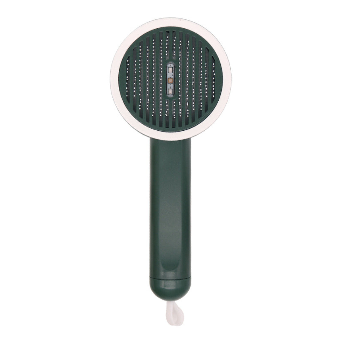 a green hair dryer with a white handle