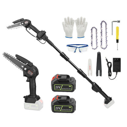 1Set 2-in-1 Cordless Pole Saw & Mini Chainsaw With 2Pcs 3000mAh Batteries 4in 6in Chains For Tree Trimming