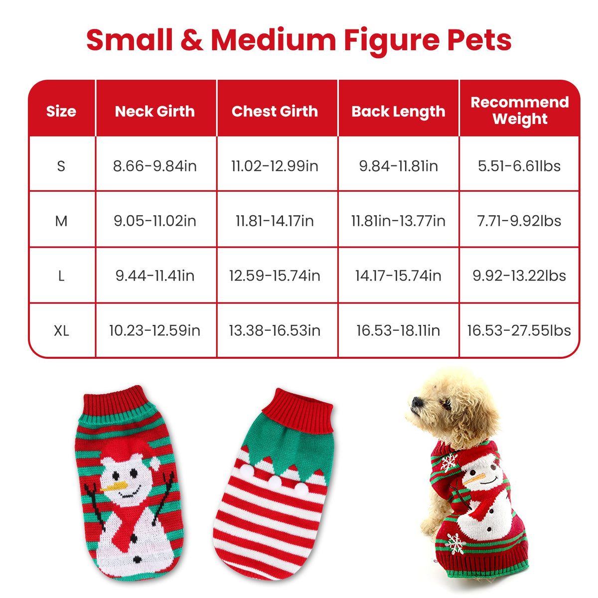 a chart of clothing for dogs