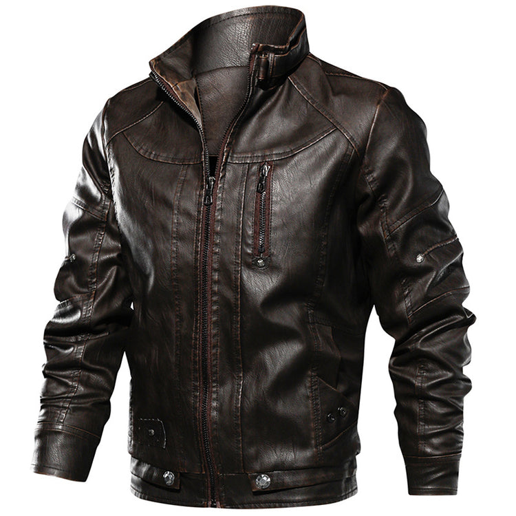 a brown leather jacket with zippers
