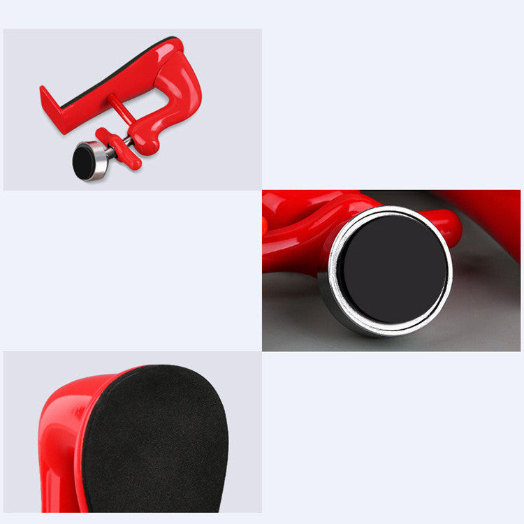 a collage of red and black objects