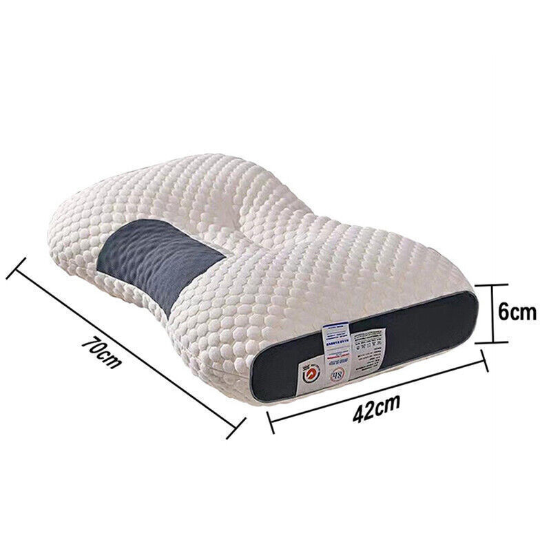 a white pillow with a black and grey design