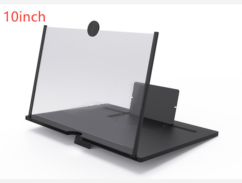 a black plastic stand with a clear screen