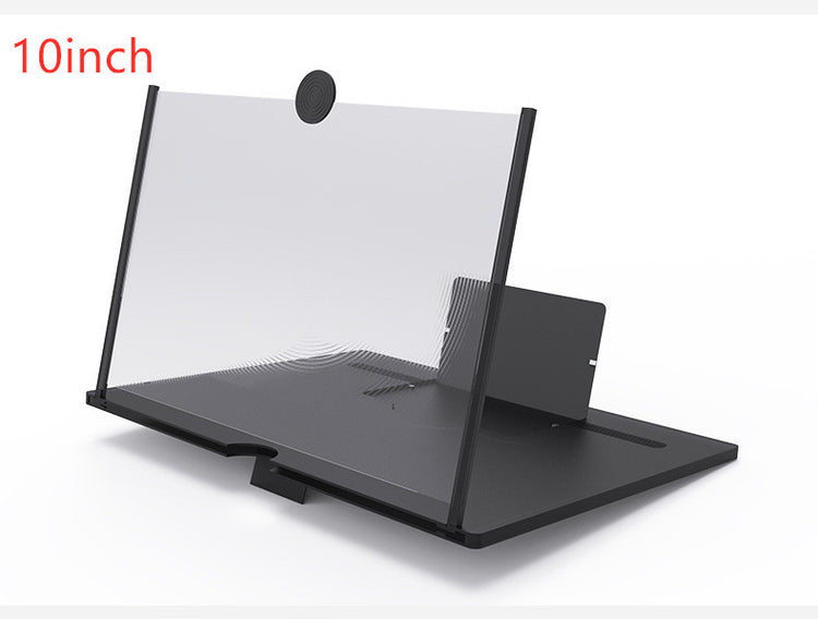 a black plastic stand with a clear screen