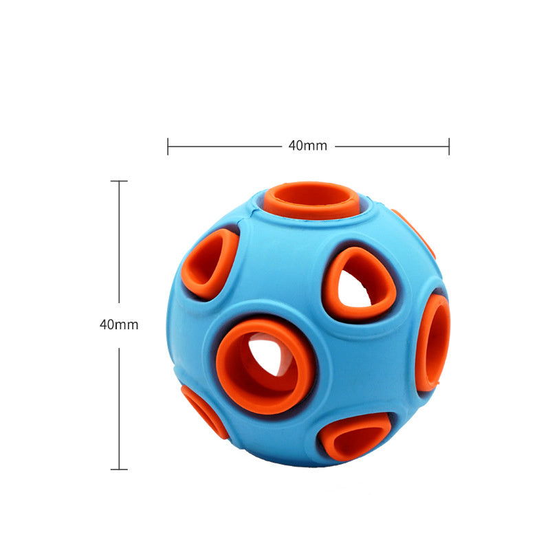 a blue and orange ball with holes