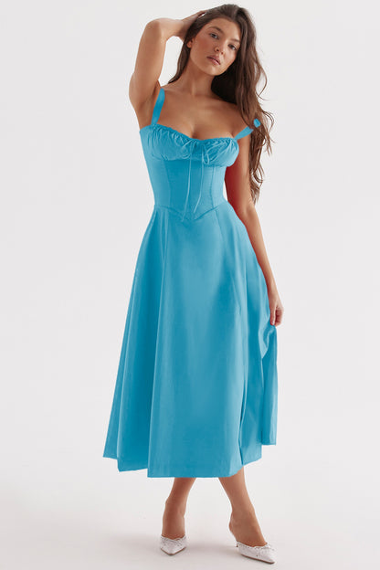 New Women's Floral Print Lace-up Corset Dress Summer Spaghetti Strap Bustier Dresses