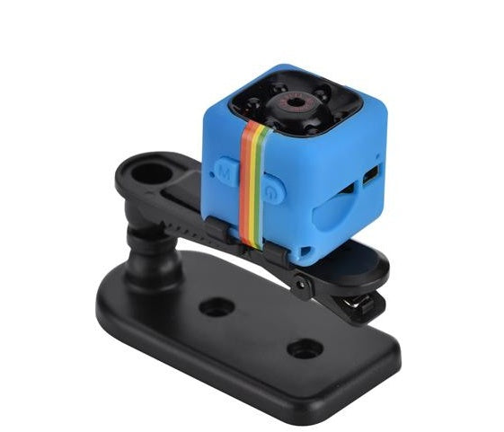 a small blue cube with a colorful strip on it