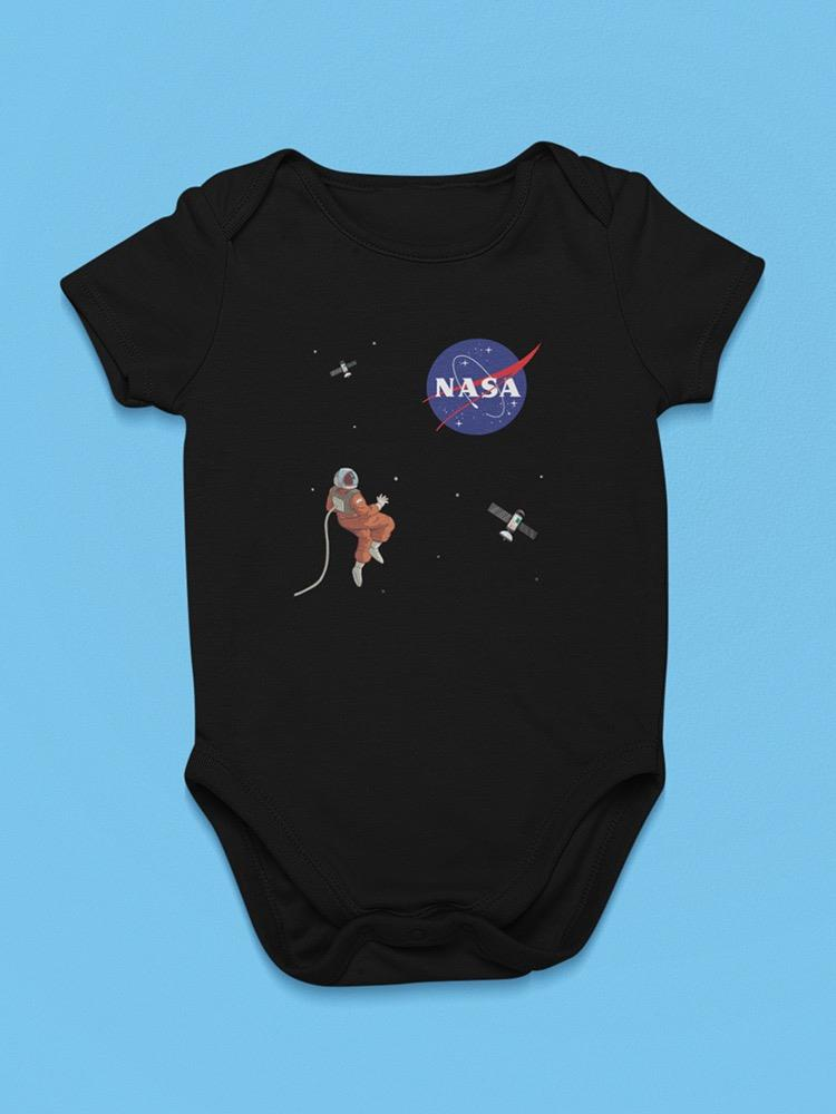 a black baby bodysuit with astronaut in space