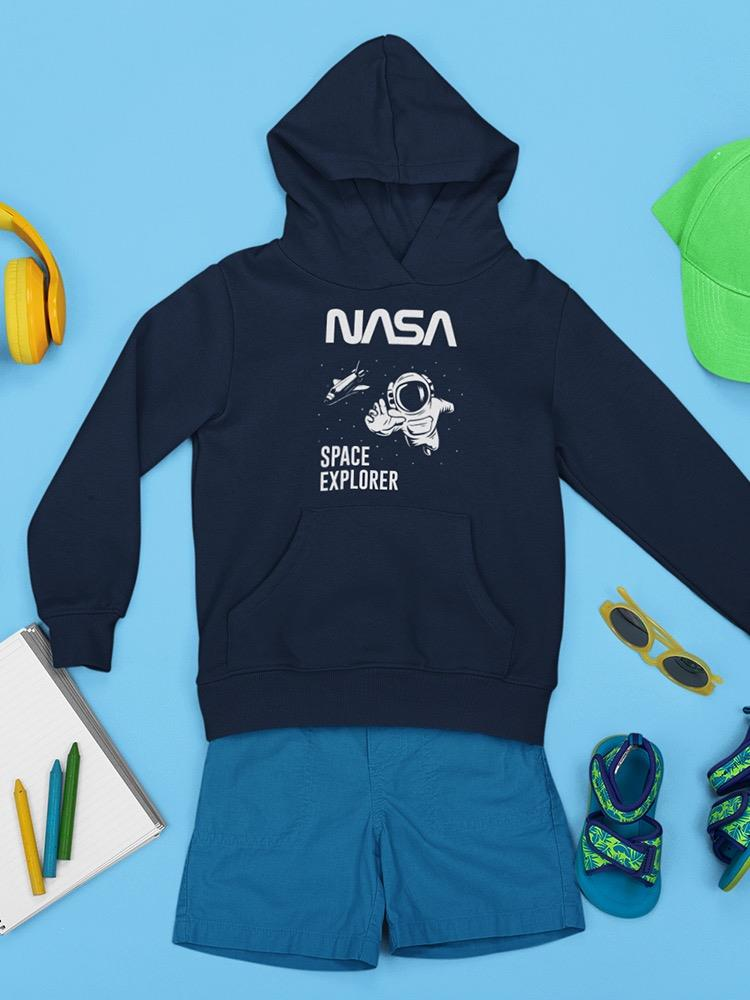 a blue hoodie with a logo on it and a pair of shoes and a hat
