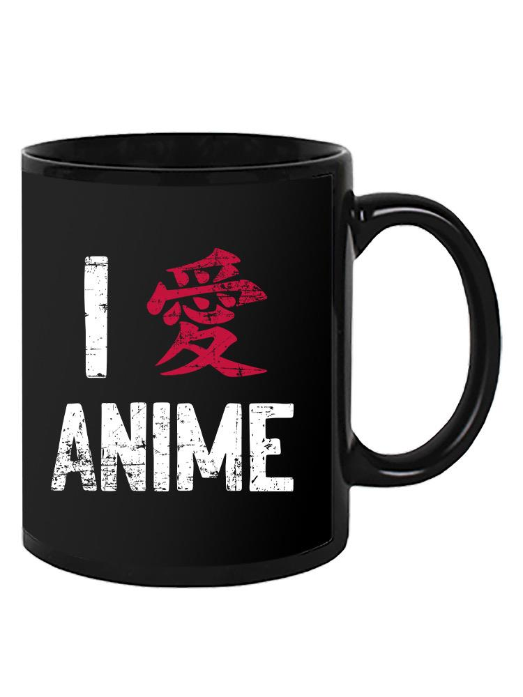 a black mug with white text on it