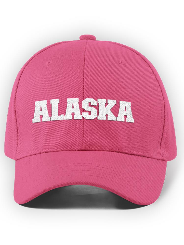 a pink hat with white text