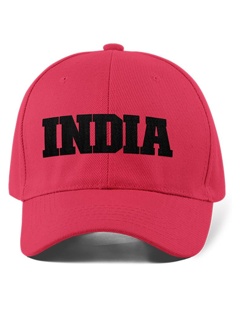 a pink hat with black text