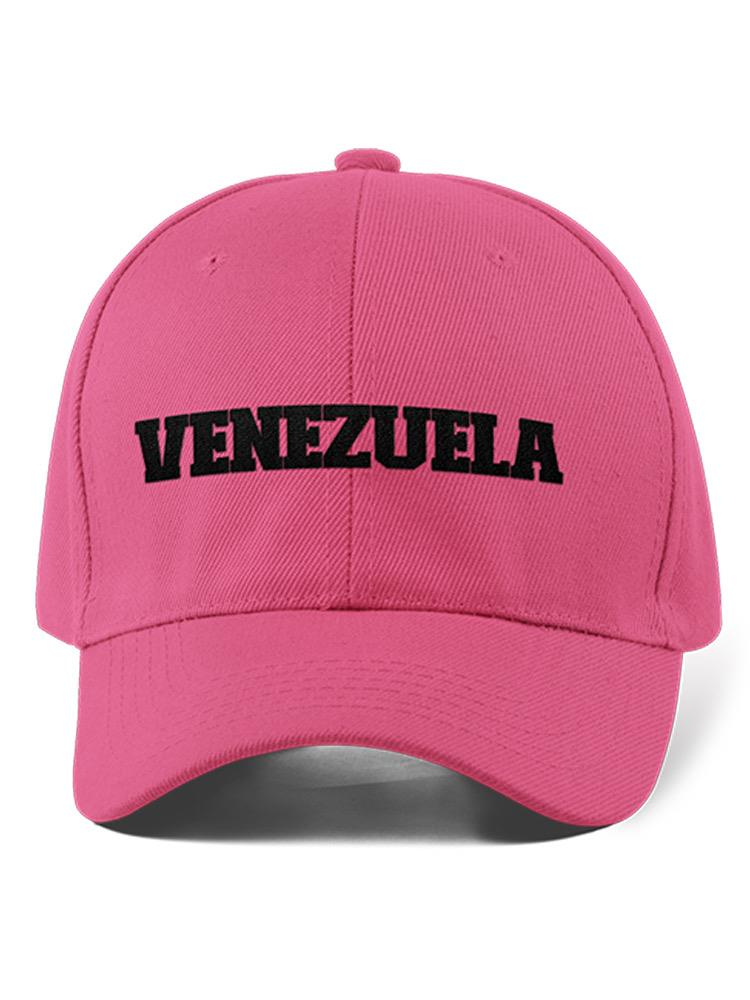 a pink hat with black text
