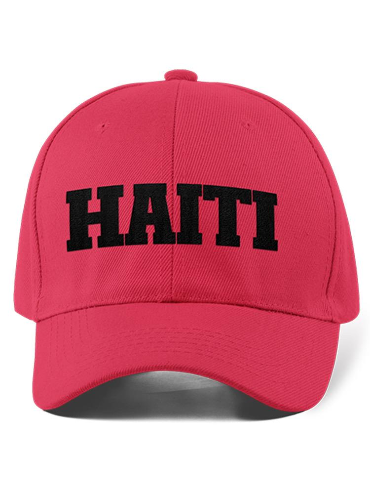 a pink hat with black text