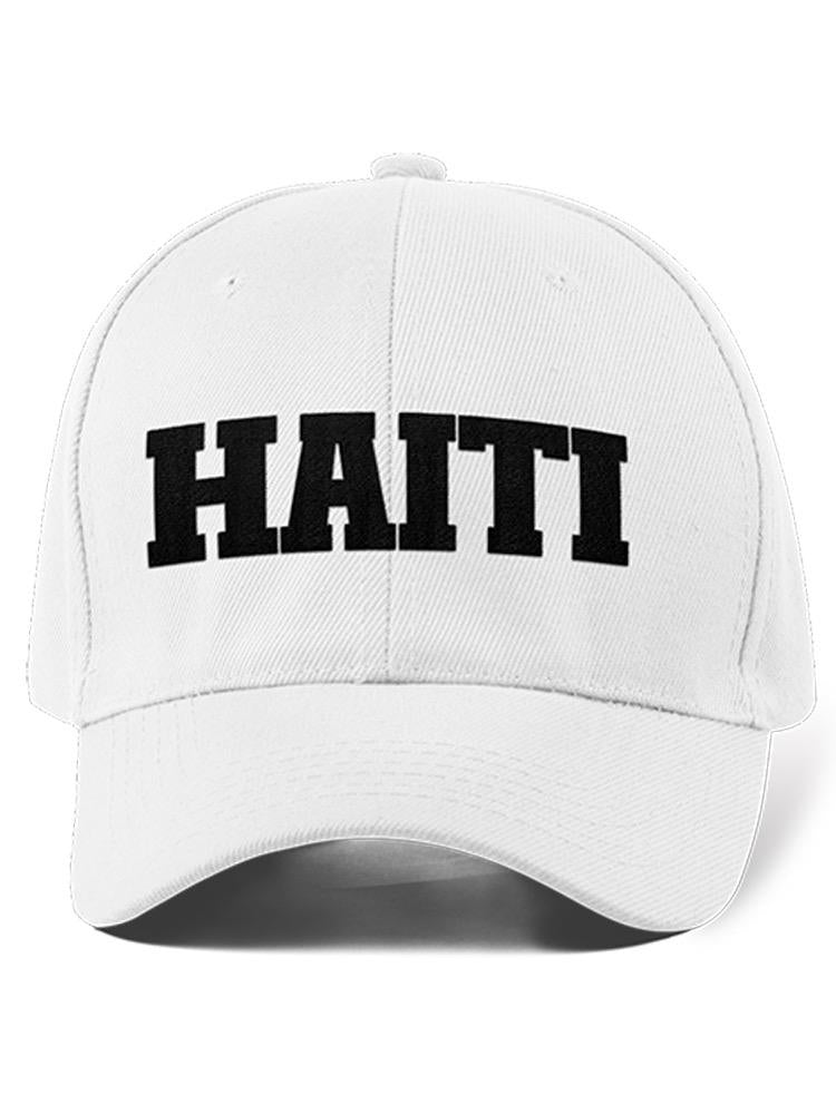 a white hat with black text