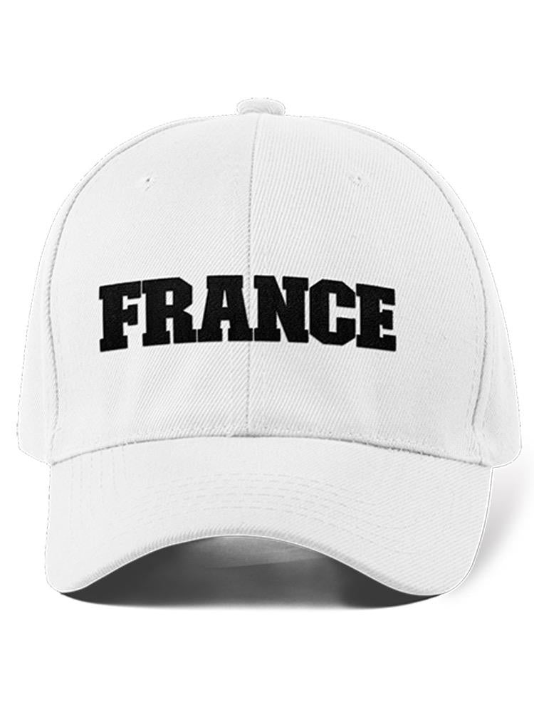 a white hat with black text