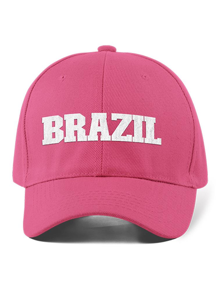 a pink hat with white text